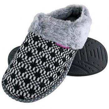 Dunlop Women's Cozy Plush Memory Foam Open Back Mules Slippers - Black Size 4 (UK)