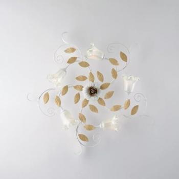 Plafoniera Shabby Chic 5 Luces en Hierro Forjado Blanco y Marfil