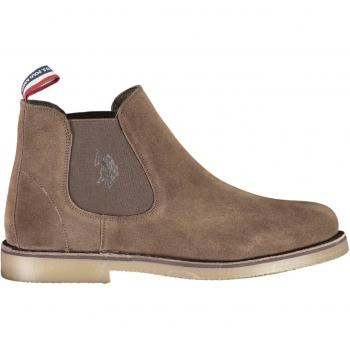U.S. Polo Assn. Brown Polyester Chelsea Boots for Men, Size 12 US, Elastic Ankle Boots with Contrasting Details and Logo