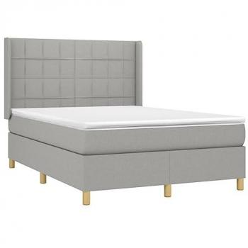 Cama box spring con colchón y luces LED en tela gris claro 140x200 cm