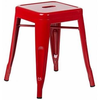 Taburete Bajo de Acero Lix Rojo para Comedor, Cocina y Bar Estilo Industrial