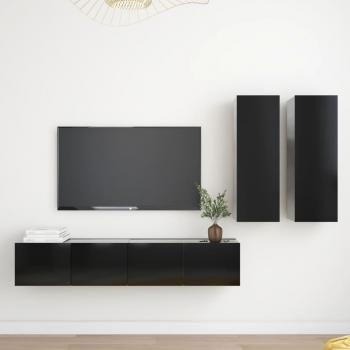 Set de muebles de salón TV 4 piezas madera de ingeniería negro 80 x 30 x 30 cm