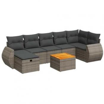 Set de sofás de jardín y cojines 8 piezas ratán sintético gris
