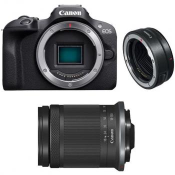 Cámara Digital Canon EOS R100 24.1 MP con Zoom Óptico 8.3x RF-S 18-150mm f/3.5-6.3 IS STM + Adaptador EF-EOS R - Bluetooth y