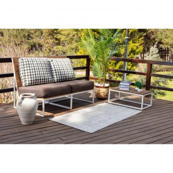 Surya - Alfombra Moderna de Exterior Terraza Balcón Cocina Gris y Marfil 80 x 150 cm