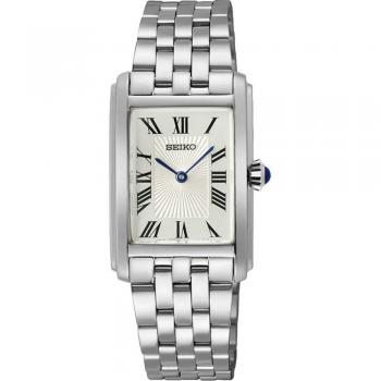 Seiko SWR083P1 Classic Ladies Quartz Watch - Rectangular Silver Stainless Steel Band with Champagne Dial