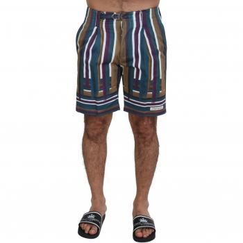 Dolce & Gabbana Multicolor Striped Stretch Cotton Shorts - IT44 | XS, Casual Shorts, male, Green, Size: XS Striped Bermuda Shorts for Men