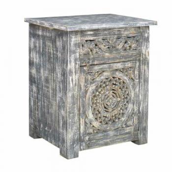 Mesita de Noche Gris Exótica de Madera de Mango con Cajón - 60x40x70 cm
