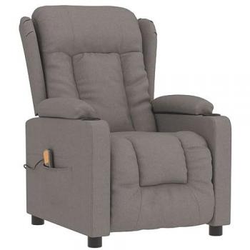 Sillón de masaje reclinable de tela gris taupé con reposapiés ajustable, diseño ergonómico, ideal para sala de estar, salón u oficina