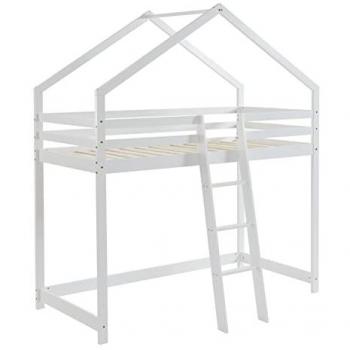 Cama Mezzanine Infantil de Pino Blanco Macizo 90x190 cm con Somier Incluido