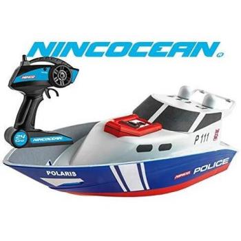 Ninco-NH99032 NincOcean Barco de Policía teledirigido, A partir de 6 años, color azul y blanco,