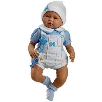 Muñecas Guca - Muñeco Samuel, sin Sonido, 46 cm, con Pelele Blanco y Camisa Azul