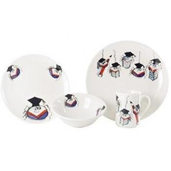 La Cija Arañas Estudiosas Vajilla Infantil de Porcelana Reforzada, Blanco, 25x25x13.5 cm