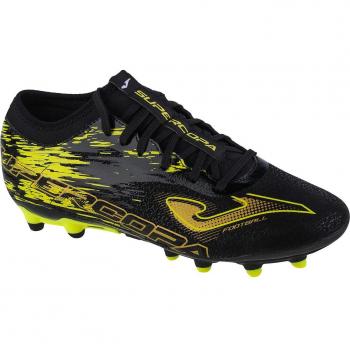 Botas de fútbol Joma Super Copa 2301 FG negras con detalles en amarillo flúor para terreno firme