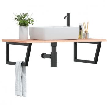 Estante de lavabo de pared de acero y madera maciza de roble