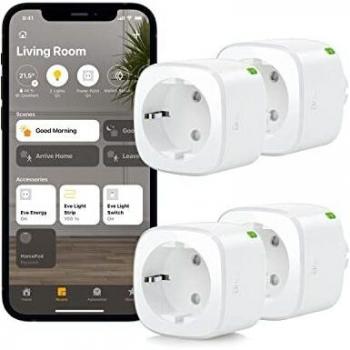 Eve Energy lote de 4-Enchufe y contador eléctrico inteligente con horarios integrados, enciende y apaga lámparas o dispositivos enchufados, control por voz, no necesita centralita,Apple HomeKit/Thread