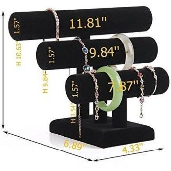 Terciopelo negro 3 pisos desmontables T-bar joyería organizador de pulsera Pantalla Soporte