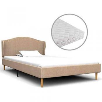 vidaXL Cama Individual y Colchón Incluido de Tela Beige 90x200 cm Dormitorio