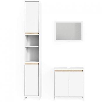 Conjunto de Muebles de Baño Emma, Blanco/Sonoma, 3 Partes, con Mueble Alto