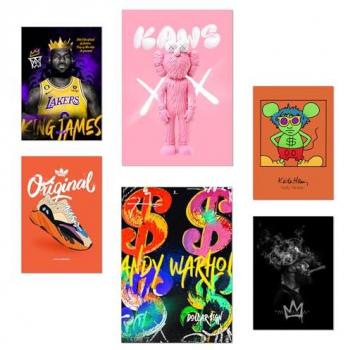 Set de 6 Pósters de Grafiti Pop Art Warhol Lakers para Decoración de Paredes, Tamaños A3 y A4, Sin Marco