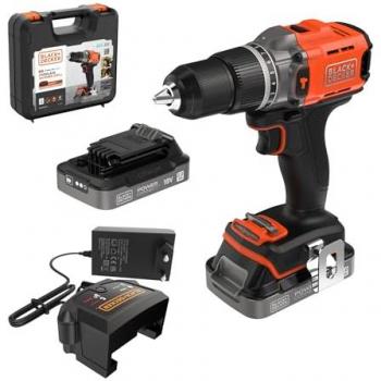 Taladro Percutor Inalámbrico Black+Decker 18V con 2 Baterías de 2Ah y Maletín