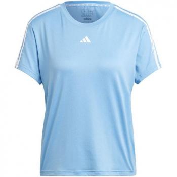 Camiseta de manga corta adidas Training Essential 3 Stripes para mujeres - Color azul claro y blanco