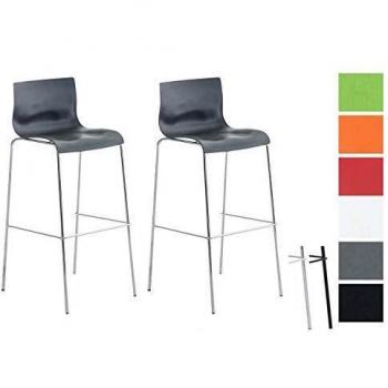 Set de 2 Taburetes de Bar Hover con Asiento de Plástico y Base de Metal Gris Cromado
