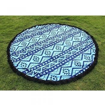 Winthome Mandala Toalla Redonda Playa con Negras Borlas, Grande Toalla de Playa 59''