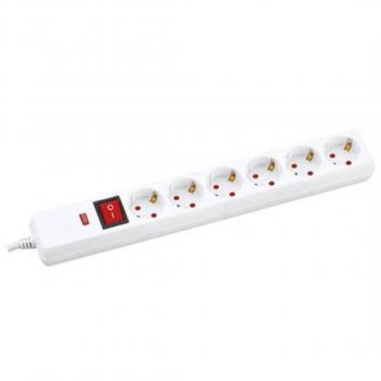 Base Múltiple con Protección 6 Tomas + Interruptor (3x1.5mm) 1.5M Blanca