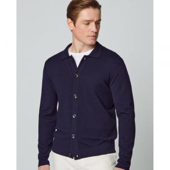 Cárdigan de hombre en color azul marino con cuello camisero