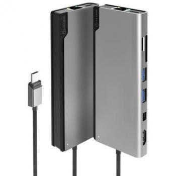 Docking Station USB-C Ultra Dock Plus V2 con Power Delivery 100W, 8 Puertos, HDMI, Mini DisplayPort, Ethernet y Lector de Tarjetas SD/MicroSD - Negro/Grey