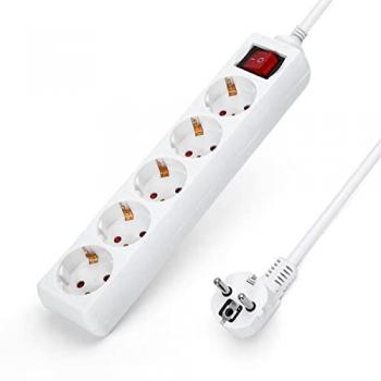 Regleta alargador Aigostar 5 vías con cable de 1,5 metros, interruptor, 16A, 250V, color blanco