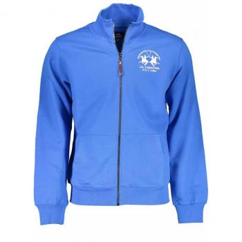 La Martina Men's Blue Embroidered Zip-Up Cotton Sweater - Size L