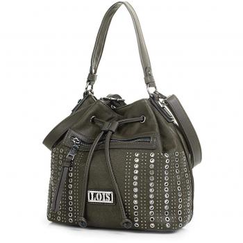Lois - 94482 Bolso Bandolera para Mujer Tipo Saco. Cierre Fruncido con Cremallera. con Doble asa y Bandolera Adicional Ajustable. Piel sintética Polipiel. Bombón, Color Oliva