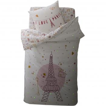 VERTBAUDET Conjunto fluorescente de funda nórdica + funda de almohada infantil I LOVE PARIS* Blanco Estampado 141