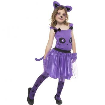 Disfraz de Gatita Púrpura en vestido para niña