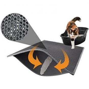 Pieviev Alfombra para Gatos,Estera Arena Gatos 76x61cm Doble Capa Impermeable Alta Elástico EVA Adecuado para Arenero Gatos Autolimpiable Arenero Gatos Cubierto