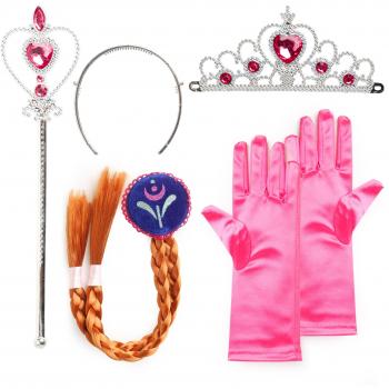 Katara - Set de princesa, juego de disfraz para niñas de color rosa, inspirado por Anna de la pelicula La reina del hielo - iara, guantes varita mágica y trenza  2-9 años