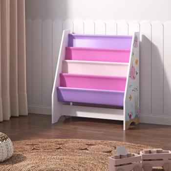 Estantería Infantil Fisterra 4 Niveles Océano Aglomerado/Poliéster 74x62x29 cm Blanco/Rosa/Violeta