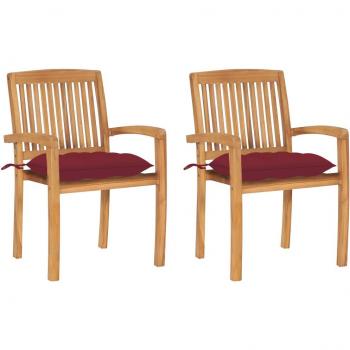 vidaXL Garden Chairs Set of 2 with Wine Red Cushions in Solid Teak Wood