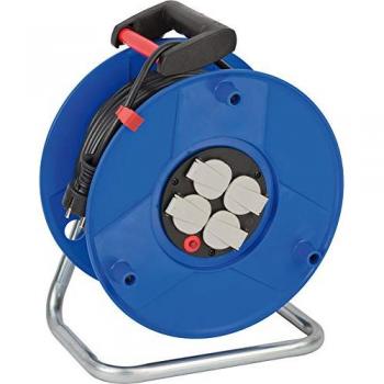 Enrollacables Garant® IP20 H05VV-F 3G1,5 con cable de 25 m y 4 tomas de corriente (plástico especial, uso en interiores, Made in Germany) azul