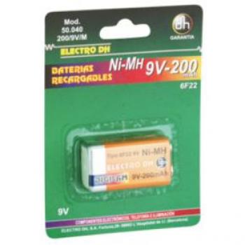 Batería recargable Ni-MH 200 mAh 9V.6F22