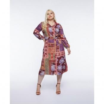 Vestido midi con estampado patchwork en tonos vibrantes y detalles florales