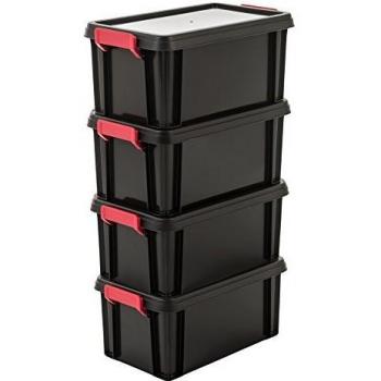 Juego de 4 cajas de almacenamiento apilables de 6 L con cierre a presión - Iris Ohyama - Negro