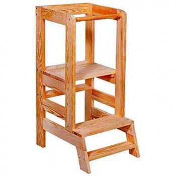 Torre de Aprendizaje Montessori para Niños - Ayudante de Cocina Infantil 90x39x52 cm, Hecho en UE, Madera Natural
