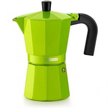 Monix Lima Cafetera Italiana, Capacidad 3 Tazas, Aluminio, Verde, 9 cm