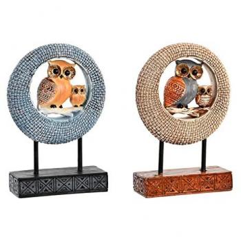 Figura Decorativa DKD Home Decor 16,5 x 6 x 25,5 cm Beige Búho Azul Boho (2 Unidades)