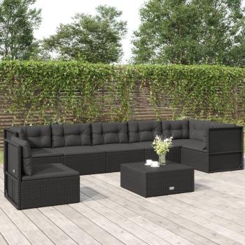 7 Piece Black Poly Rattan Garden Lounge Set with Cushions