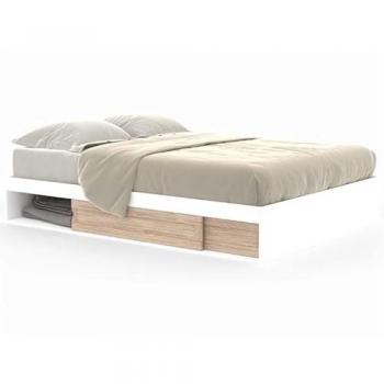 Somier Salem con almacenaje y base de 140 x 190 cm en blanco y haya