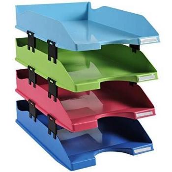 Exacompta Set de Bandejas para Cartas 1928 Climate Neutral Multicolor - Set de 4 bandejas para documentos A4, dimensiones 347x255x244 mm, combo midi, surtido de colores